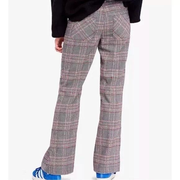 Free People Wide Leg Plaid Pants Preppy Dark Academia Oversized Gray Red Size 8 - Picture 6 of 9